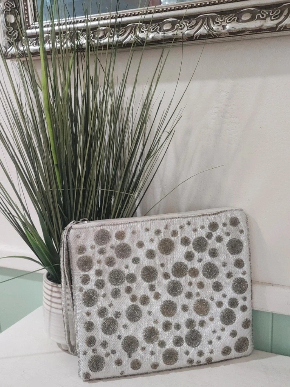Charming Charlie Silver Dot Glitter Zip Pouch
